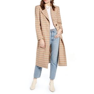 VINTAGE REVIVAL SOMETHING NAVY SINGLE BREASTED PLAID WOOL COAT UNISEX RETRO